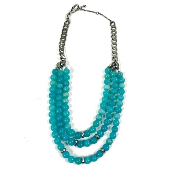 Fossil Jewelry - Fossil | Aqua Blue Triple Layer Beaded Statement Necklace